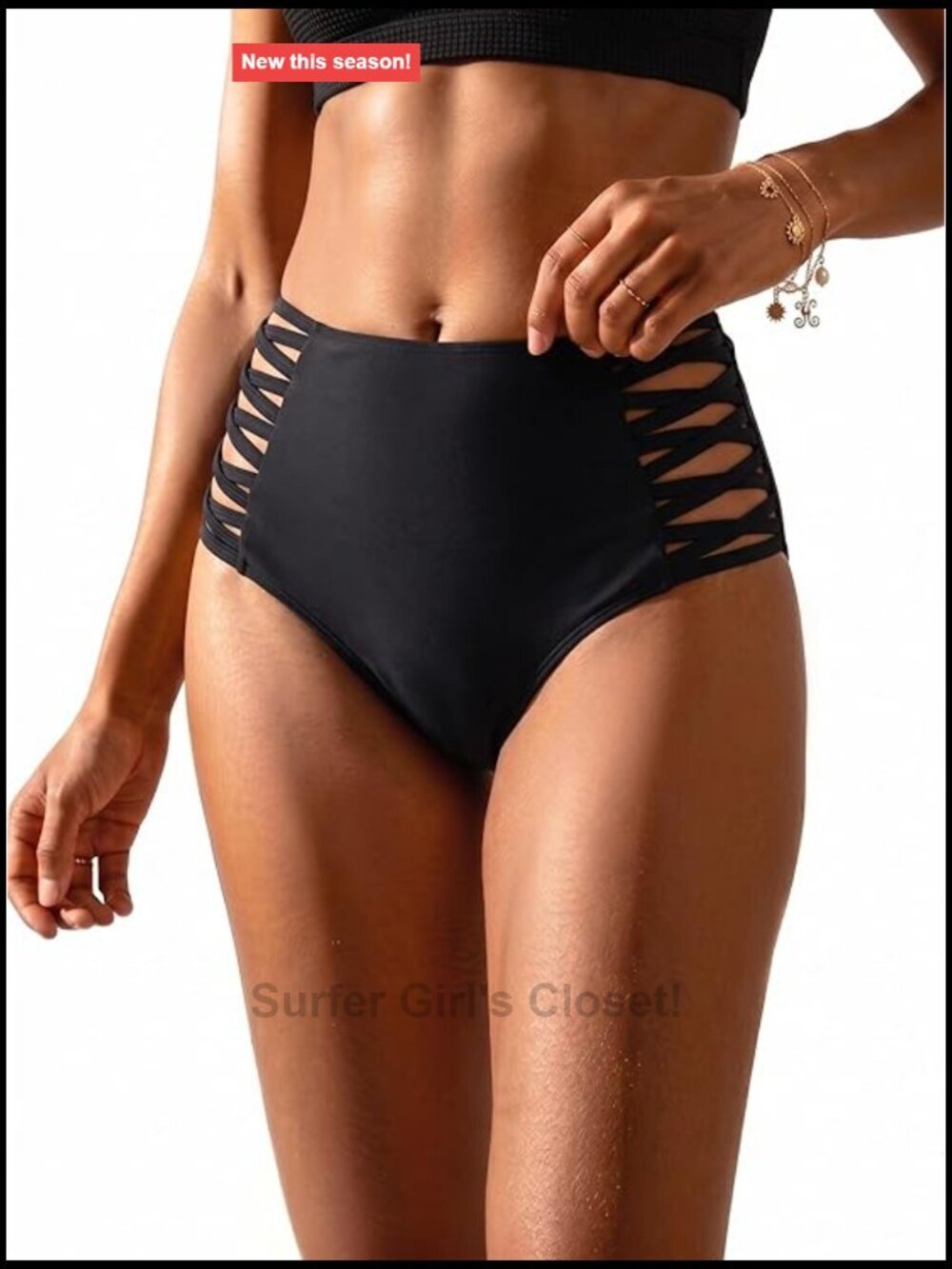 High Waisted Bikini Bottoms Tummy Control Strappy Swim Bottom